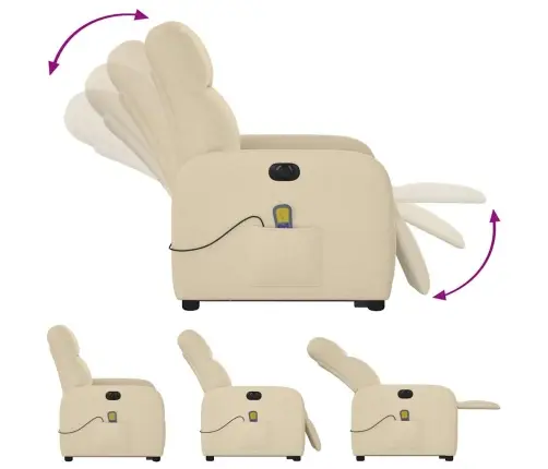 Elektrisks Masāžas Krēsls, Paceļams, Krēmkrāsas Audums Vidaxl