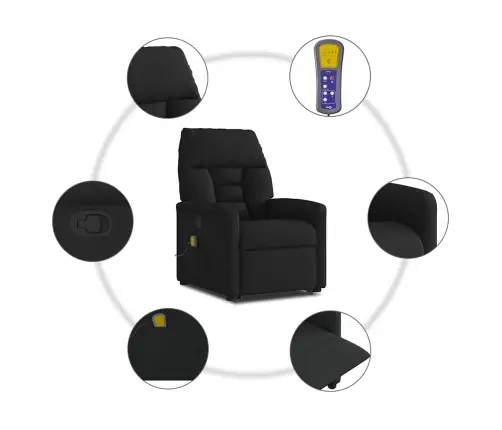 Masāžas Krēsls, Paceļams, Atgāžams, Melns Audums Vidaxl
