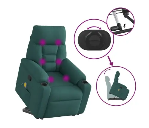 Masāžas Krēsls, Paceļams, Atgāžams, Tumši Zaļš Audums Vidaxl