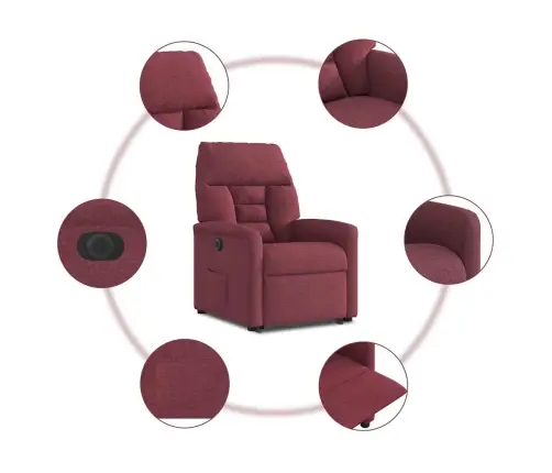 Elektrisks Atpūtas Krēsls, Paceļams/Atgāžams, Vīnsarkans Audums Vidaxl