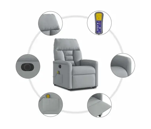 Elektrisks Masāžas Krēsls, Paceļams, Atgāžams, Pelēks Audums Vidaxl