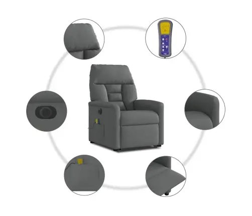 Elektrisks Masāžas Krēsls, Paceļams, Atgāžams, Pelēks Audums Vidaxl