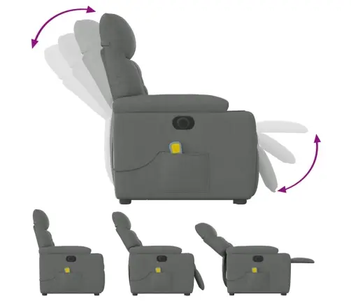 Elektrisks Masāžas Krēsls, Paceļams, Atgāžams, Pelēks Audums Vidaxl