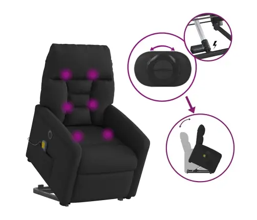 Elektrisks Masāžas Krēsls, Paceļams, Atgāžams, Melns Audums Vidaxl