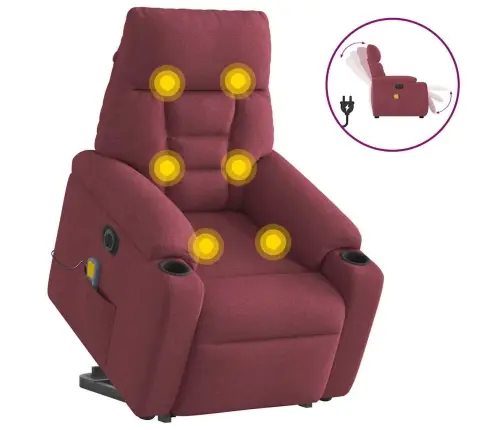 Elektrisks Masāžas Krēsls, Paceļams/Atgāžams, Vīnsarkans Audums Vidaxl