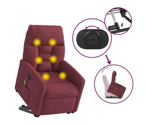 Elektrisks Masāžas Krēsls, Paceļams/Atgāžams, Vīnsarkans Audums Vidaxl