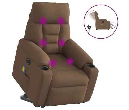 Elektrisks Masāžas Krēsls, Paceļams, Atgāžams, Brūns Audums Vidaxl