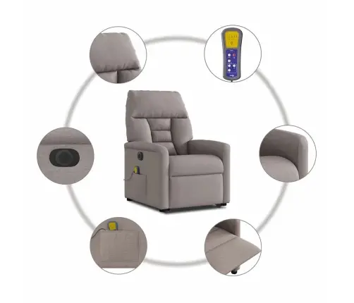 Elektrisks Masāžas Krēsls, Paceļams, Pelēkbrūns Audums Vidaxl