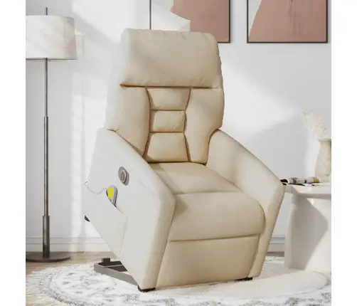 Elektrisks Masāžas Krēsls, Paceļams, Krēmkrāsas Audums Vidaxl