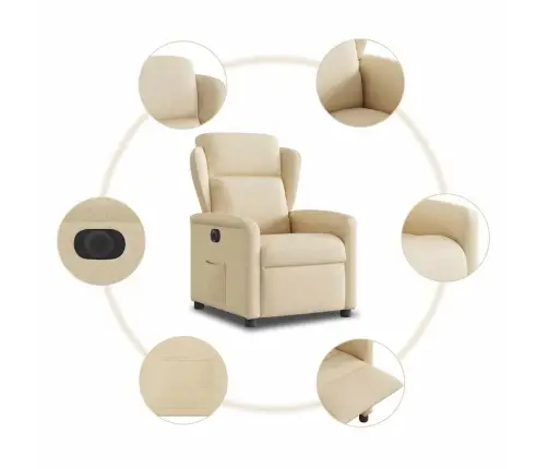 Elektrisks Atpūtas Krēsls, Atgāžams, Krēmkrāsas Audums Vidaxl