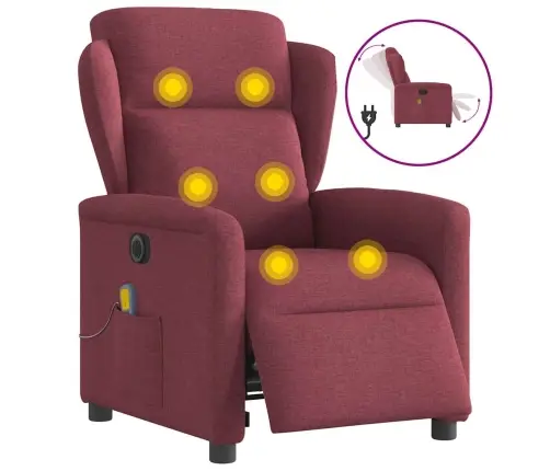 Elektrisks Masāžas Krēsls, Atgāžams, Vīnsarkans Audums Vidaxl