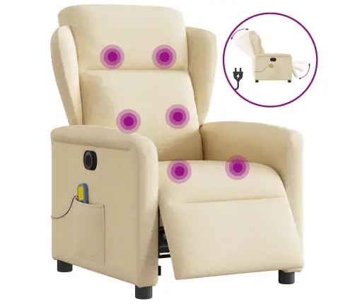 Elektrisks Masāžas Krēsls, Atgāžams, Krēmkrāsas Audums Vidaxl