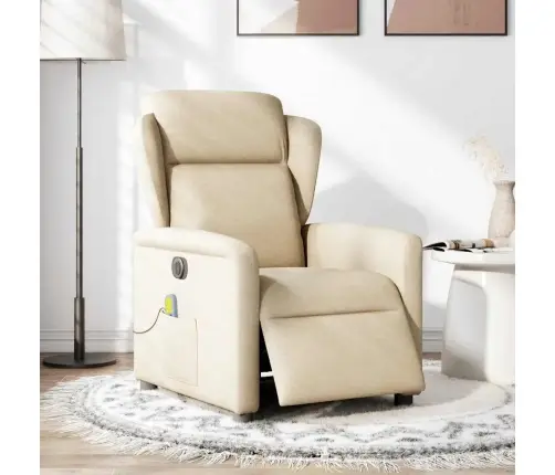 Elektrisks Masāžas Krēsls, Atgāžams, Krēmkrāsas Audums Vidaxl