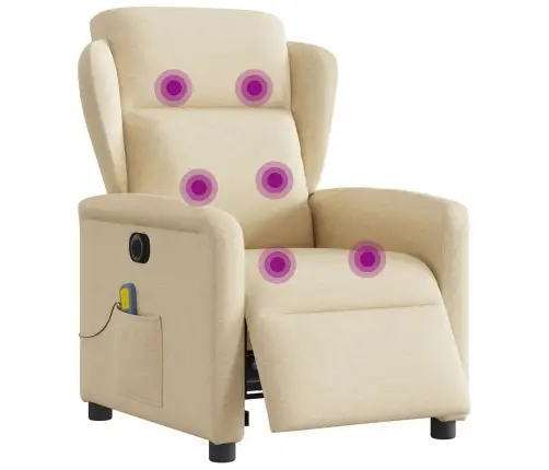 Elektrisks Masāžas Krēsls, Atgāžams, Krēmkrāsas Audums Vidaxl