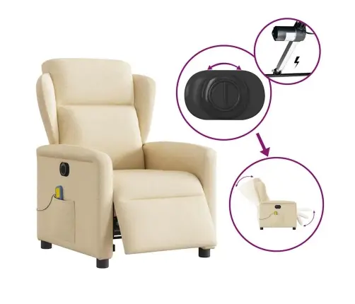 Elektrisks Masāžas Krēsls, Atgāžams, Krēmkrāsas Audums Vidaxl