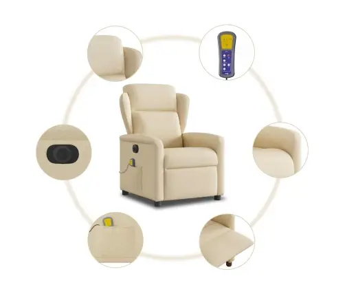 Elektrisks Masāžas Krēsls, Atgāžams, Krēmkrāsas Audums Vidaxl