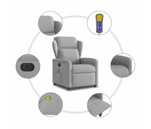 Elektrisks Masāžas Krēsls, Atgāžams, Mākonis Pelēks Audums Vidaxl