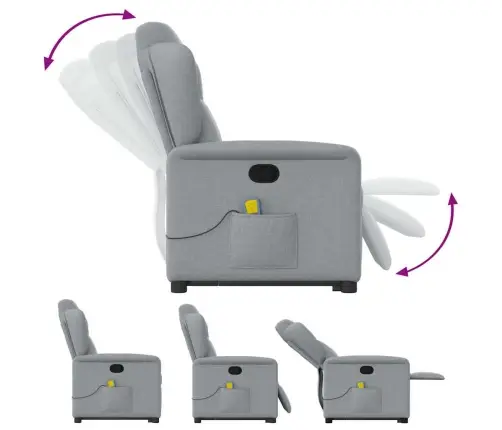 Masāžas Krēsls, Paceļams, Atgāžams, Gaiši Pelēks Audums Vidaxl