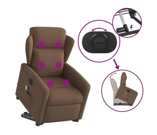 Atsistojantis Atlošiamas Masažinis Krėslas, Rudas, Audinys