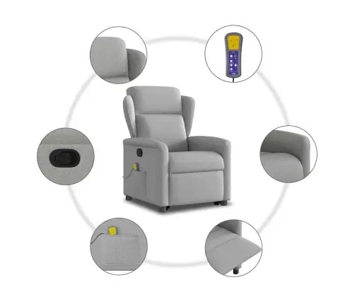 Masāžas Krēsls, Paceļams, Atgāžams, Mākonis Pelēks Audums Vidaxl