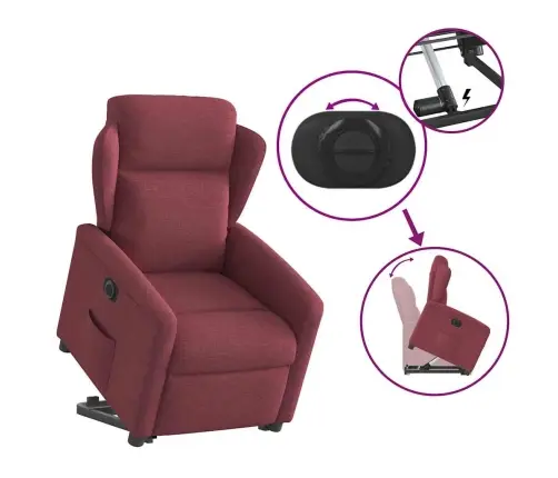 Elektrisks Atpūtas Krēsls, Paceļams/Atgāžams, Vīnsarkans Audums Vidaxl