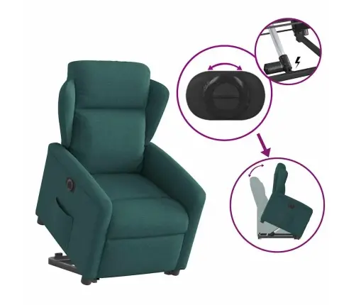 Elektrisks Atpūtas Krēsls, Paceļams/Atgāžams, Tumši Zaļš Audums Vidaxl