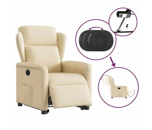 Elektrisks Atpūtas Krēsls, Paceļams/Atgāžams, Krēmkrāsas Audums Vidaxl