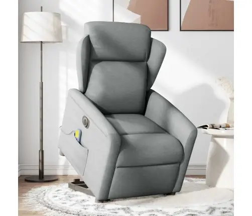 Elektrisks Masāžas Krēsls, Paceļams, Atgāžams, Pelēks Audums Vidaxl
