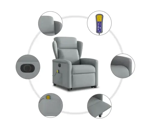 Elektrisks Masāžas Krēsls, Paceļams, Atgāžams, Pelēks Audums Vidaxl