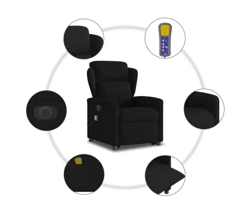 Elektrisks Masāžas Krēsls, Paceļams, Atgāžams, Melns Audums Vidaxl