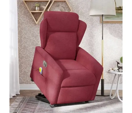 Elektrisks Masāžas Krēsls, Paceļams/Atgāžams, Vīnsarkans Audums Vidaxl