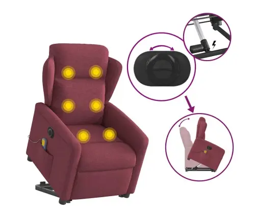 Elektrisks Masāžas Krēsls, Paceļams/Atgāžams, Vīnsarkans Audums Vidaxl