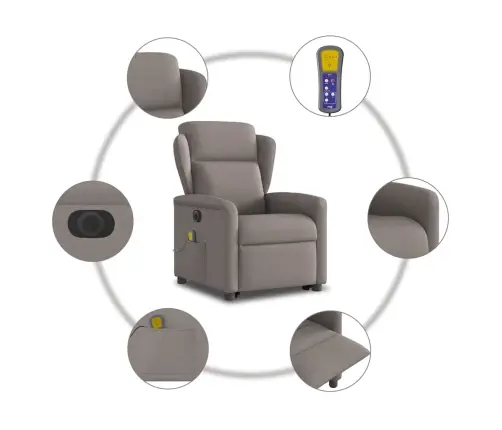 Elektrisks Masāžas Krēsls, Paceļams, Pelēkbrūns Audums Vidaxl