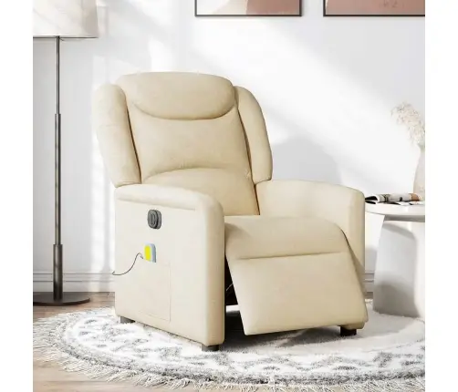 Elektrinis Atlošiamas Masažinis Krėslas, Kreminis, Audinys Elektrinis Atlošiamas Masažinis Krėslas, Kreminis, Audinys