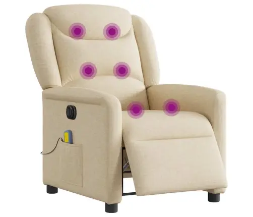 Elektrinis Atlošiamas Masažinis Krėslas, Kreminis, Audinys Elektrinis Atlošiamas Masažinis Krėslas, Kreminis, Audinys