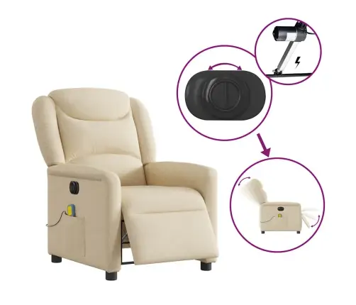 Elektrinis Atlošiamas Masažinis Krėslas, Kreminis, Audinys Elektrinis Atlošiamas Masažinis Krėslas, Kreminis, Audinys