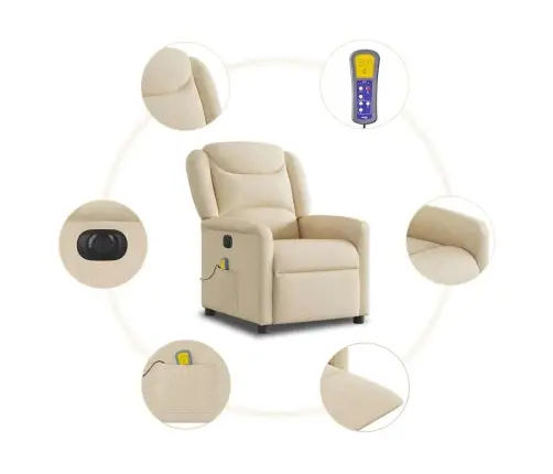 Elektrinis Atlošiamas Masažinis Krėslas, Kreminis, Audinys Elektrinis Atlošiamas Masažinis Krėslas, Kreminis, Audinys