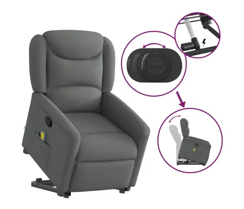 Atsistojantis Masažinis Krėslas, Tamsiai Pilkas, Audinys