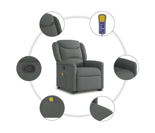 Atsistojantis Masažinis Krėslas, Tamsiai Pilkas, Audinys