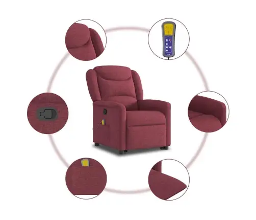 Püsti Tõusmist Toetav Massaažitool, Veinipunane, Kangas