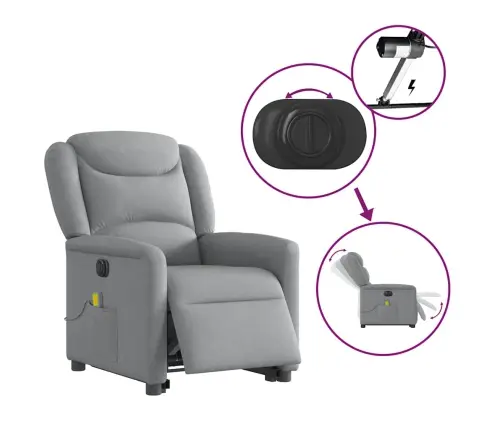 Elektrisks Masāžas Krēsls, Paceļams, Atgāžams, Pelēks Audums Vidaxl