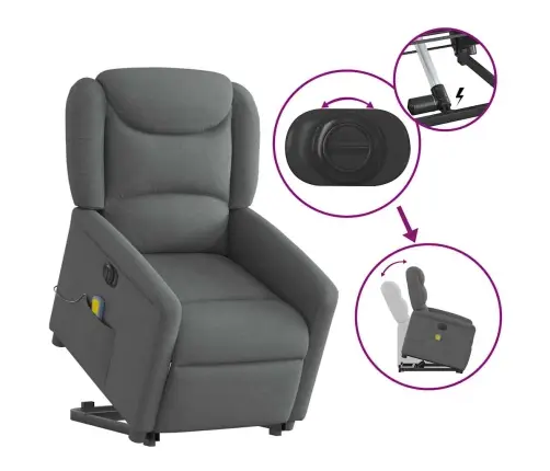 Elektrisks Masāžas Krēsls, Paceļams, Atgāžams, Pelēks Audums Vidaxl