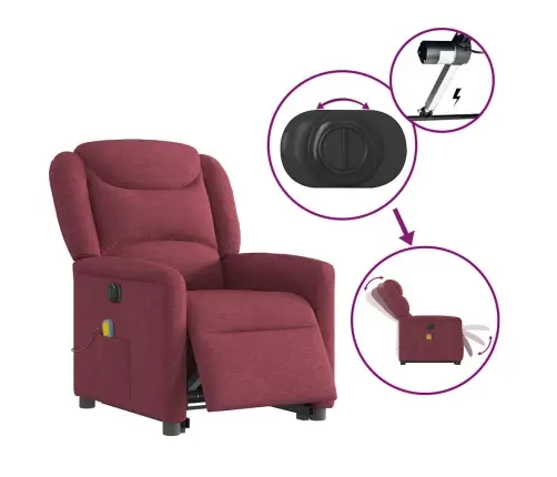 Elektrisks Masāžas Krēsls, Paceļams/Atgāžams, Vīnsarkans Audums Vidaxl