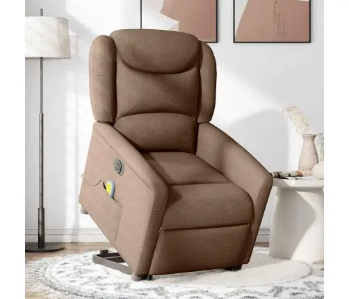 Elektrisks Masāžas Krēsls, Paceļams, Atgāžams, Brūns Audums Vidaxl