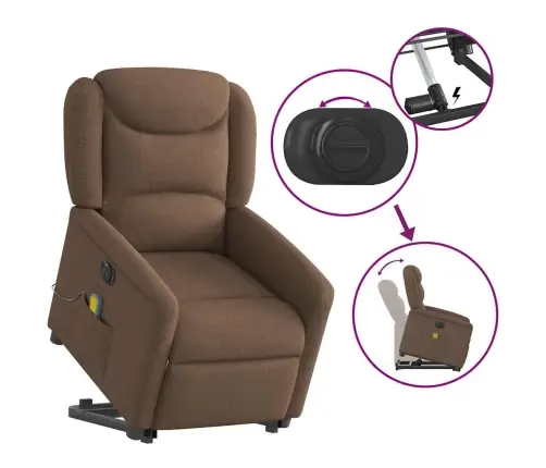 Elektrisks Masāžas Krēsls, Paceļams, Atgāžams, Brūns Audums Vidaxl