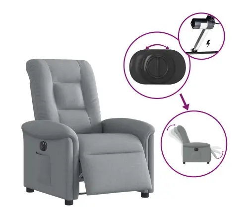 Elektrisks Atpūtas Krēsls, Atgāžams, Gaiši Pelēks Audums Vidaxl