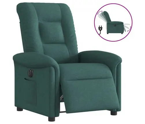 Elektrisks Atpūtas Krēsls, Atgāžams, Tumši Zaļš Audums Vidaxl