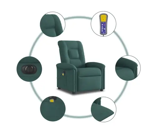 Elektrisks Masāžas Krēsls, Atgāžams, Tumši Zaļš Audums Vidaxl
