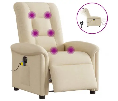 Elektrisks Masāžas Krēsls, Atgāžams, Krēmkrāsas Audums Vidaxl