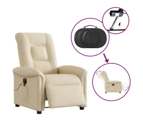 Elektrisks Masāžas Krēsls, Atgāžams, Krēmkrāsas Audums Vidaxl